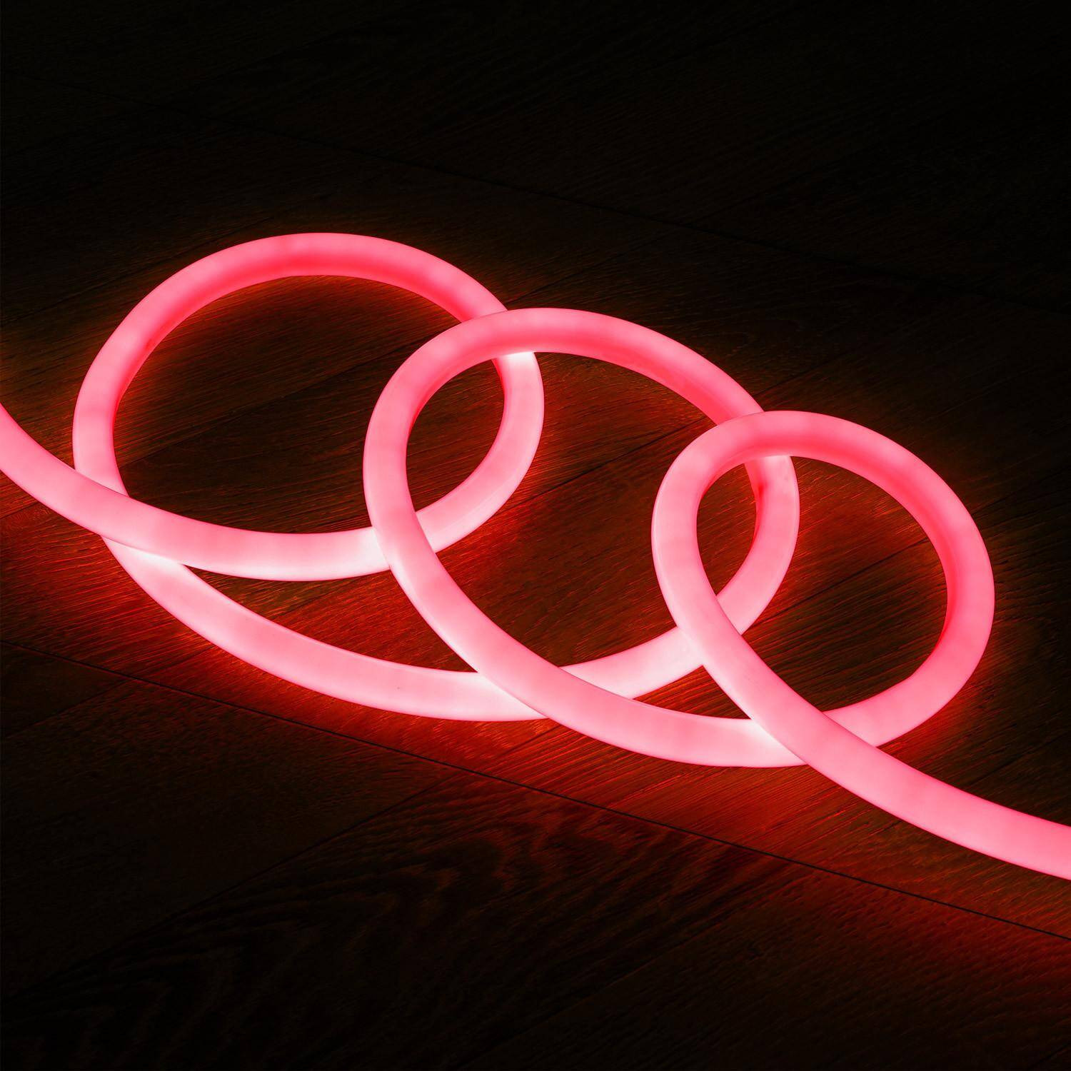 Néon LED Flexible 360º Rond Dimmable 120LED/m 220V AC Rouge IP67 Coupe tous les 100cm 10m