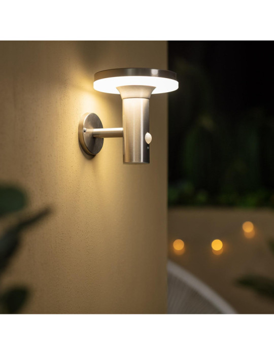 Applique Murale LED Extérieure Solaire Inox Helios avec Détecteur de Présence PIR