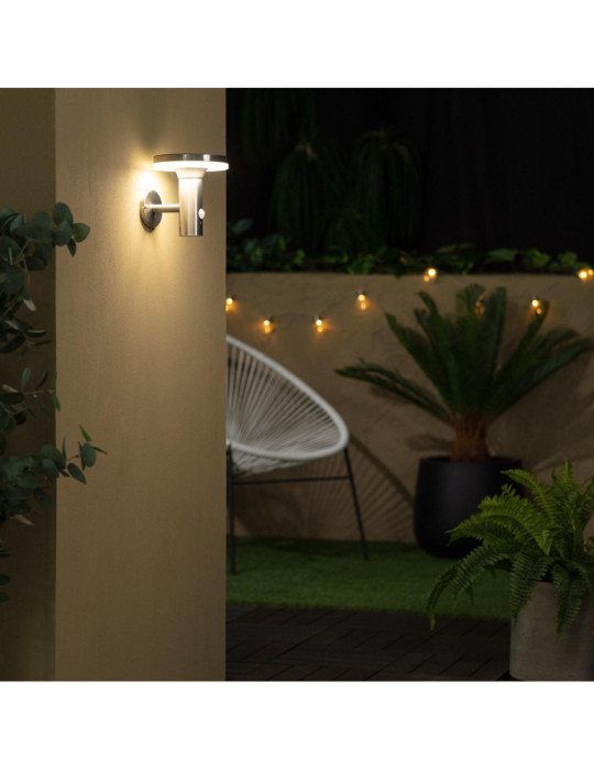 Applique Murale LED Extérieure Solaire Inox Helios avec Détecteur de Présence PIR