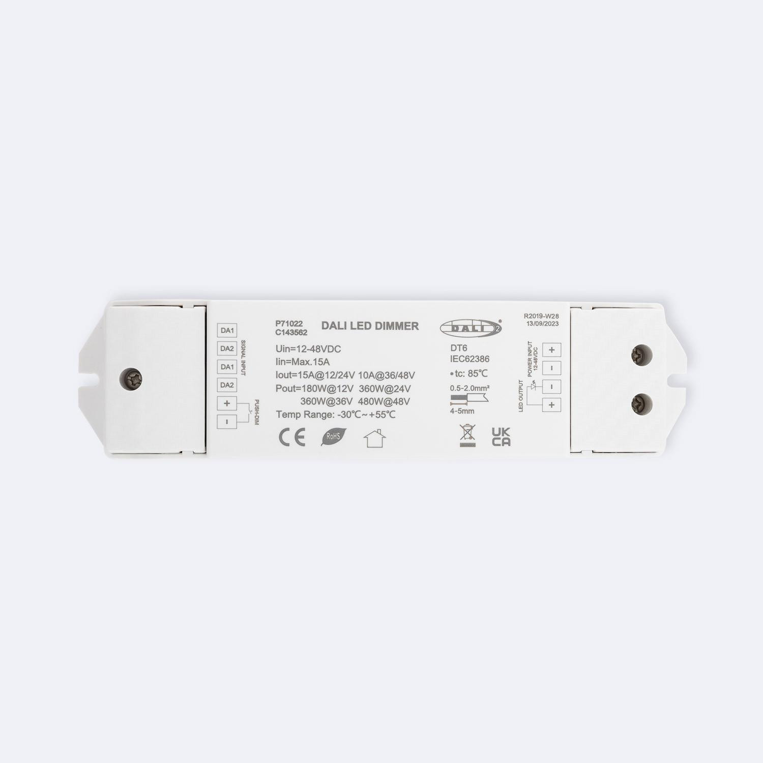 Driver Dimmable DALI 1 Canal pour Ruban LED Monochrome 12-48V Compatible avec Bouton-Poussoir Blanc