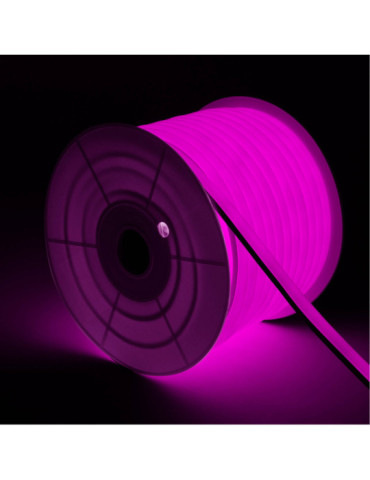 Bobine Gaine Néon LED Flexible Dimmable 7.5W/m 220V AC 120 LED/m 50m Semi-circulaire 180° Rose IP67 Coupe Tous les 100cm