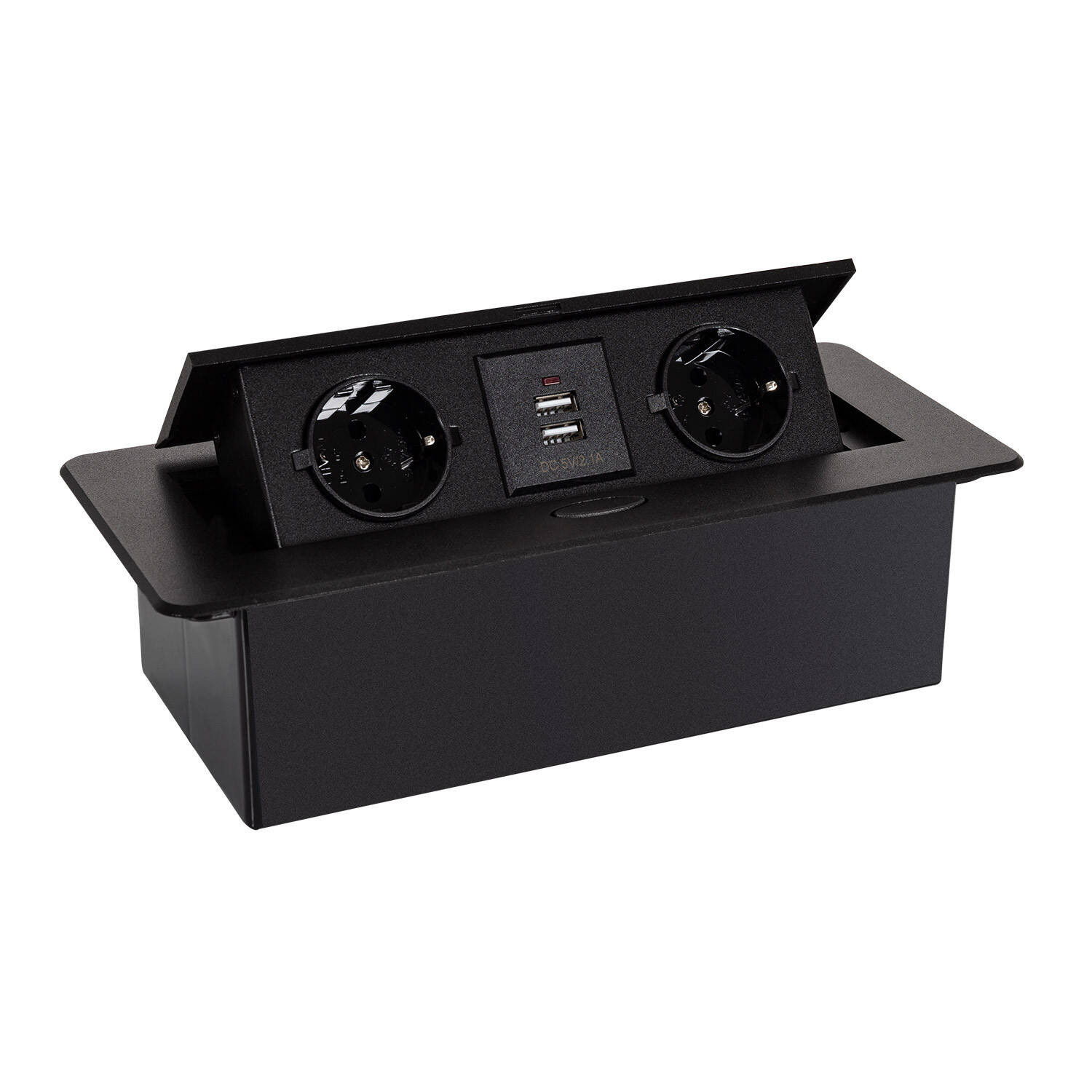 Base Multiple Encastrée 2 Prises Type F + 2xUSB Noir