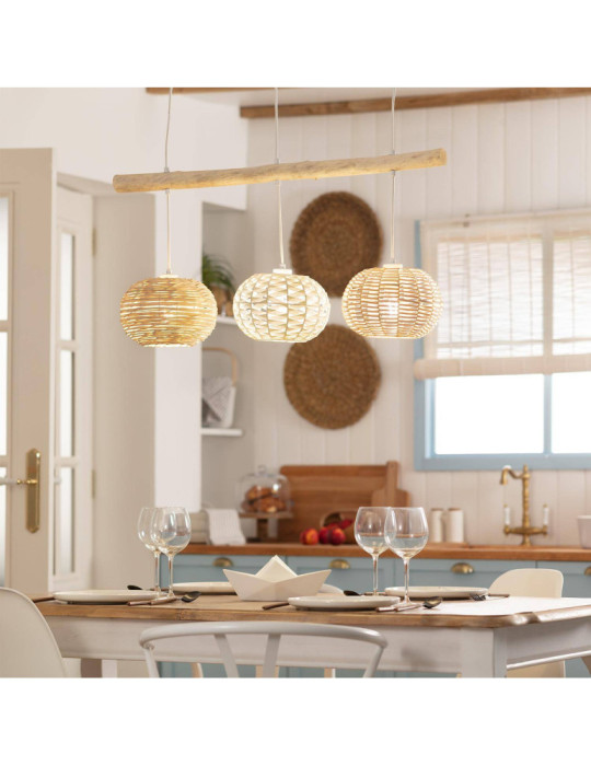 Suspension Rotin et Bois Linfen