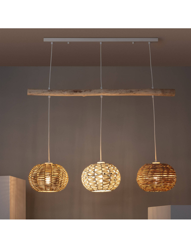 Suspension Rotin et Bois Linfen