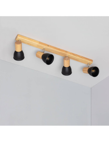 Plafonnier Métal et Bois Tautau 4 Spots