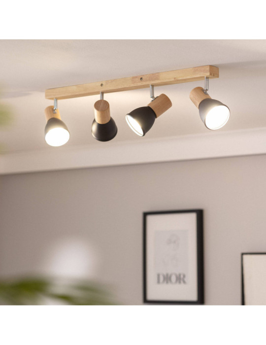 Plafonnier Métal et Bois Tautau 4 Spots