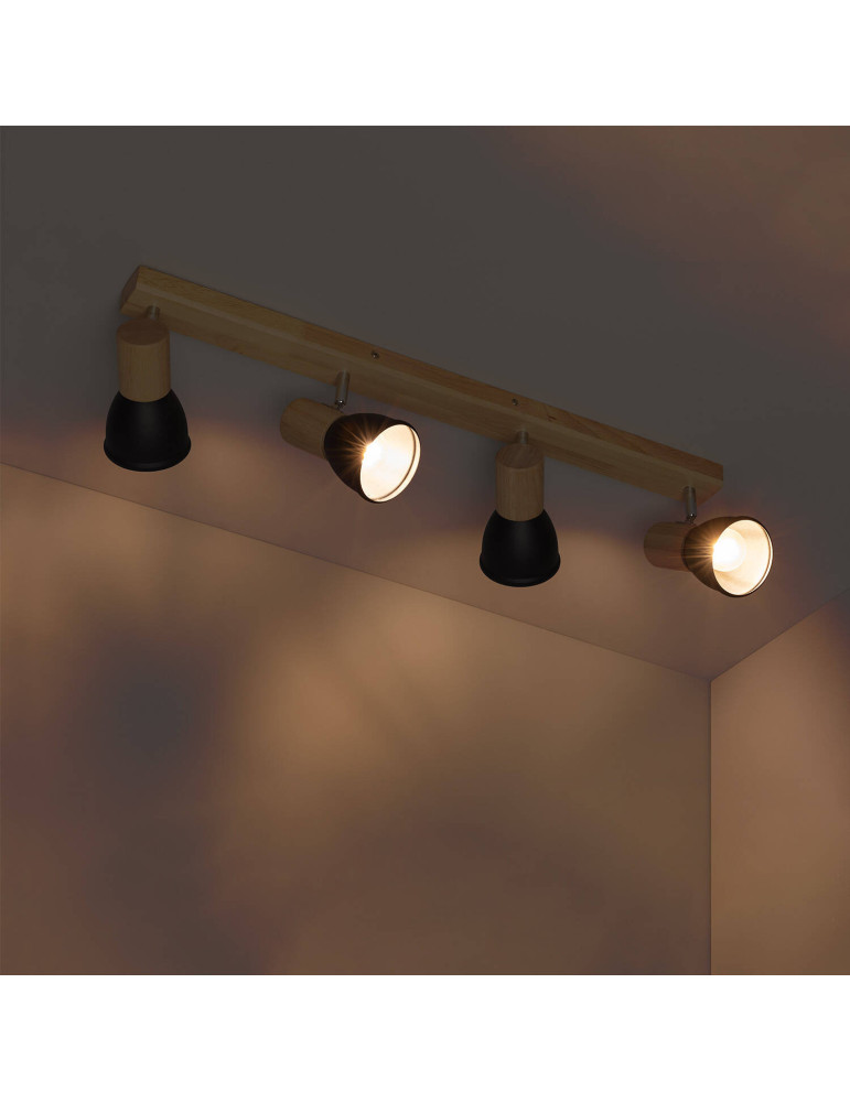 Plafonnier Métal et Bois Tautau 4 Spots