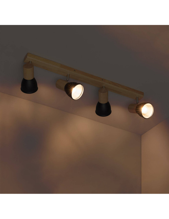 Plafonnier Métal et Bois Tautau 4 Spots