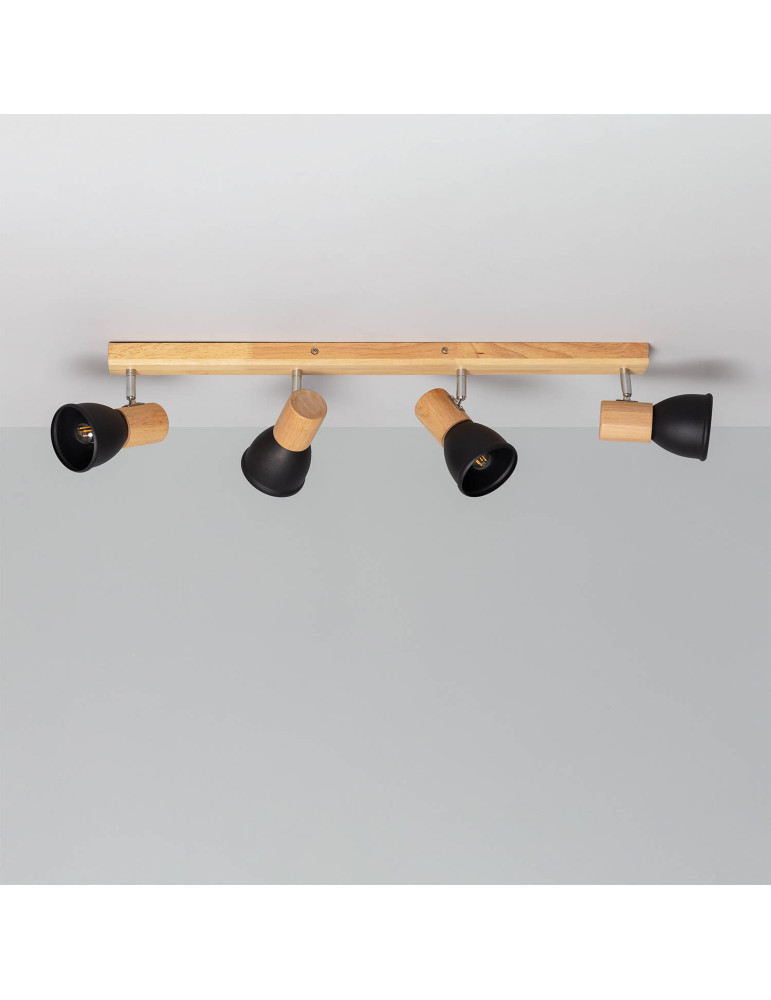 Plafonnier Métal et Bois Tautau 4 Spots