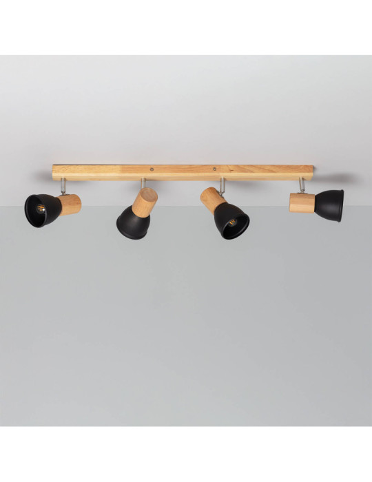 Plafonnier Métal et Bois Tautau 4 Spots