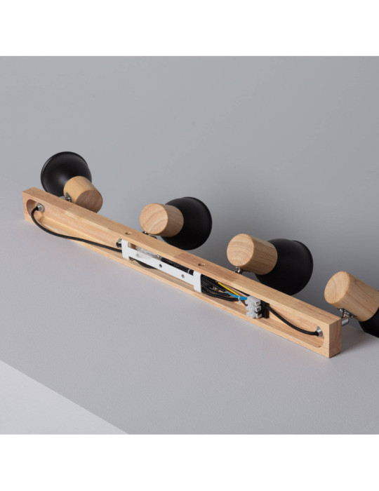 Plafonnier Métal et Bois Tautau 4 Spots