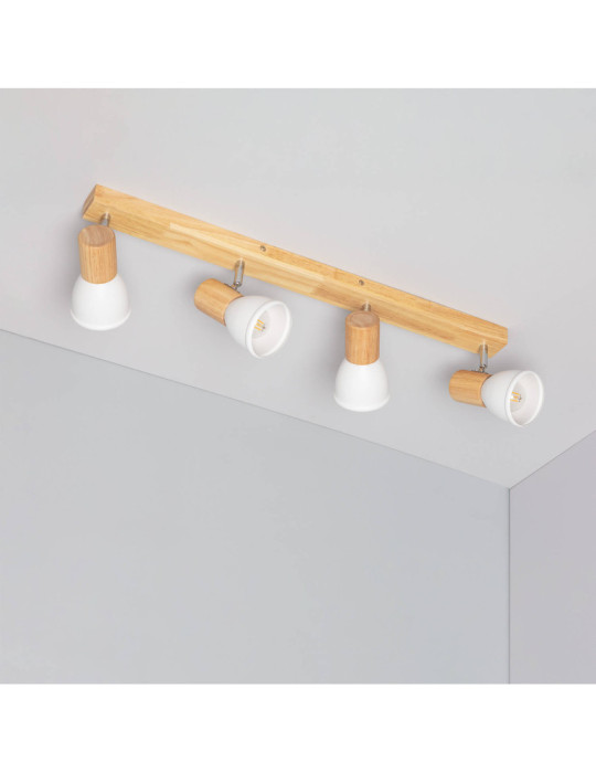 Plafonnier Métal et Bois Tautau 4 Spots