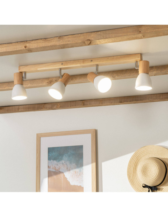 Plafonnier Métal et Bois Tautau 4 Spots