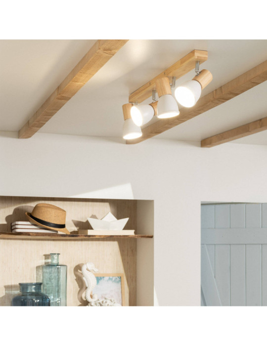 Plafonnier Métal et Bois Tautau 4 Spots