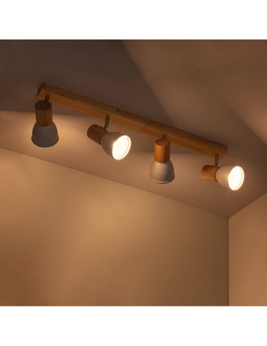 Plafonnier Métal et Bois Tautau 4 Spots