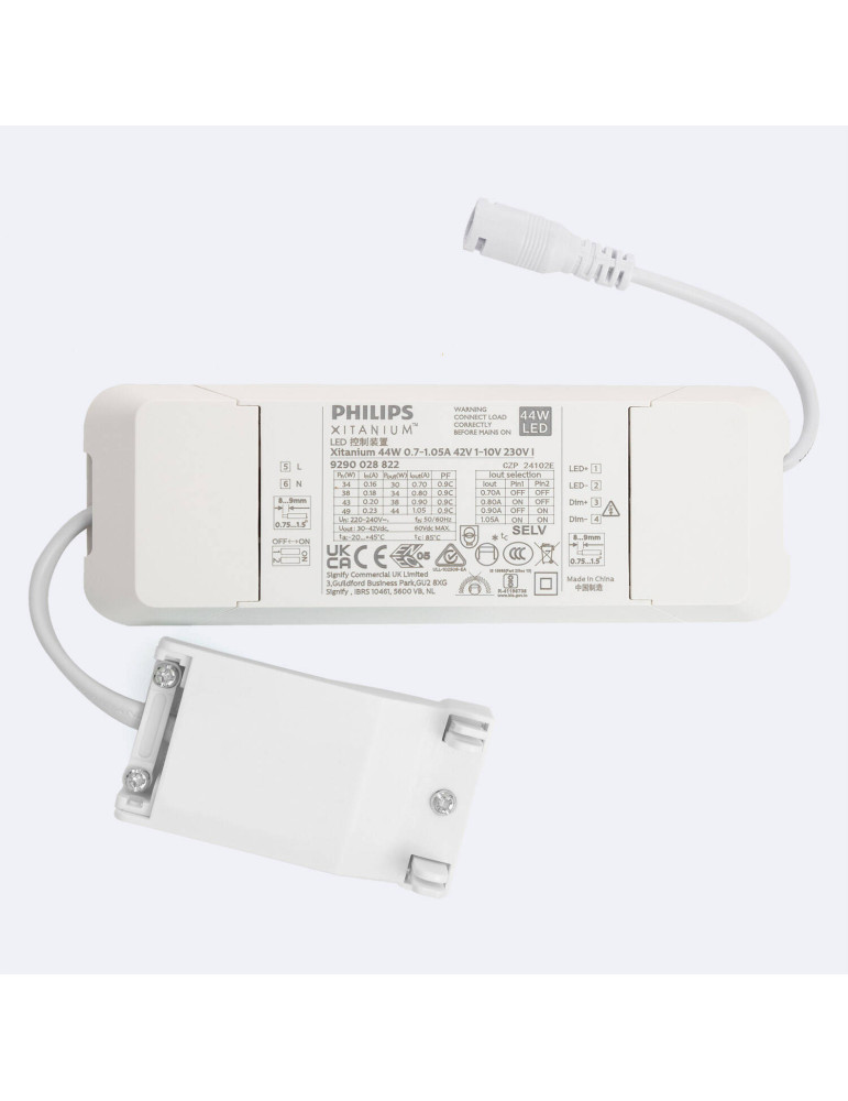 Driver Philips Xitanium Dimmable 1-10V  220-240V  No Flicker Sortie de 30-42V à 1050mA 42W 9290 028 82280 Driver Philips Xitanium Dimmable 1-10V  220-240V  No Flicker Sortie de 30-42V à 1050mA 42W 9290 028 82280