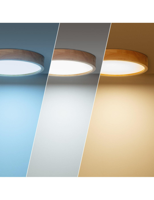 Plafonnier LED Rond Bois 20W CCT Sélectionnable Kayu Ø400 mm
