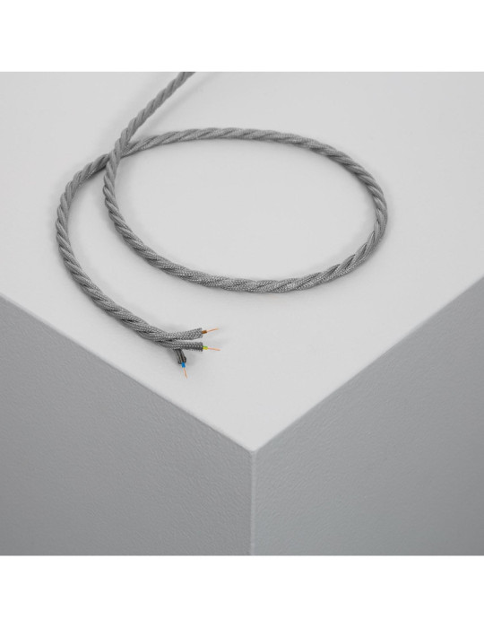 Câble Électrique Textile Tressé Gris