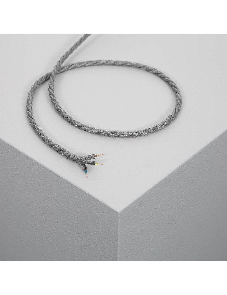 Câble Électrique Textile Tressé Gris