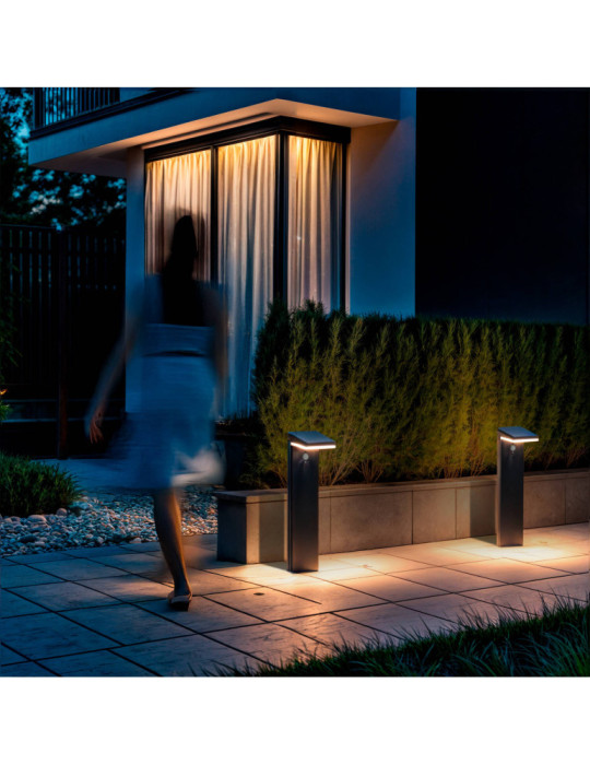 Balise Extérieure LED Solaire sur Pied 50cm Aluminium avec Détecteur de Mouvement Edwan