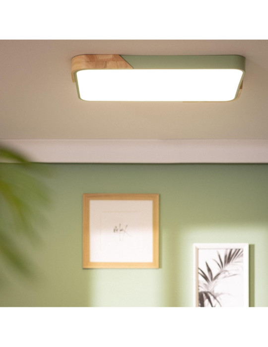 Plafonnier LED 30W Rectangulaire Bois et Métal 625x425 mm CCT Sélectionnable Semi-Dari