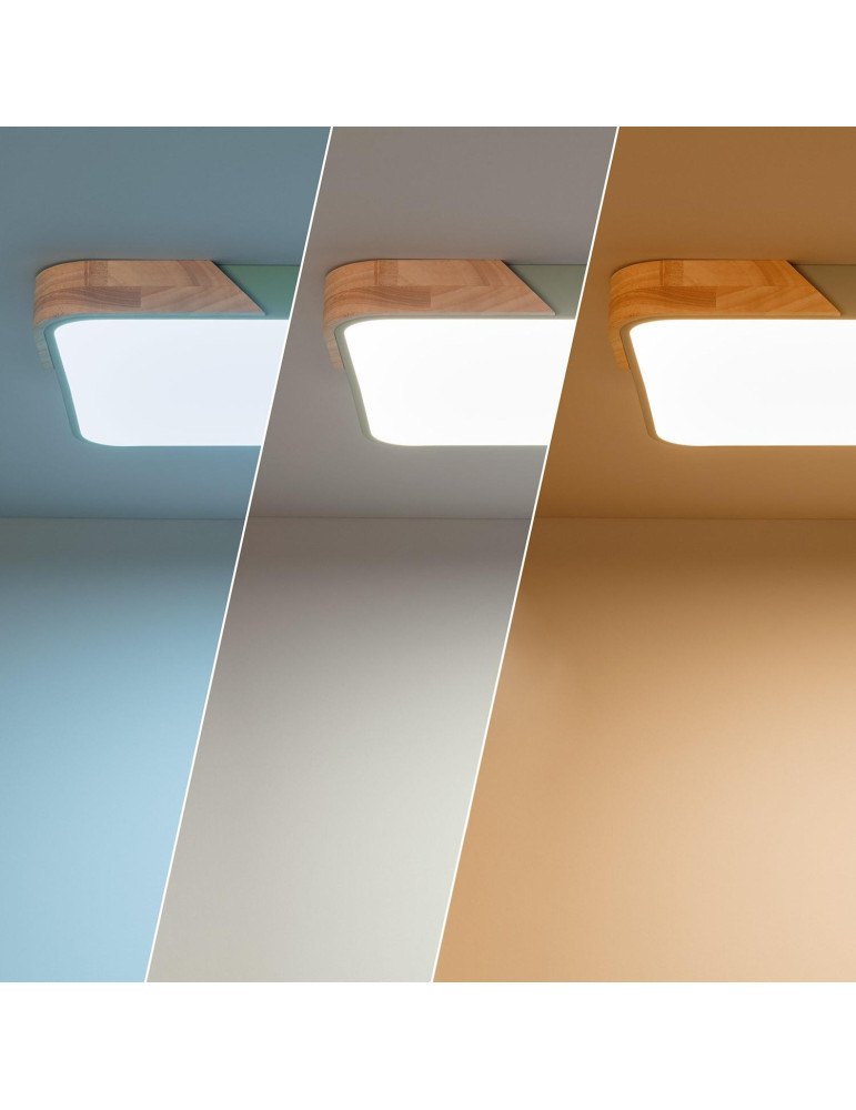 Plafonnier LED 30W Rectangulaire Bois et Métal 625x425 mm CCT Sélectionnable Semi-Dari