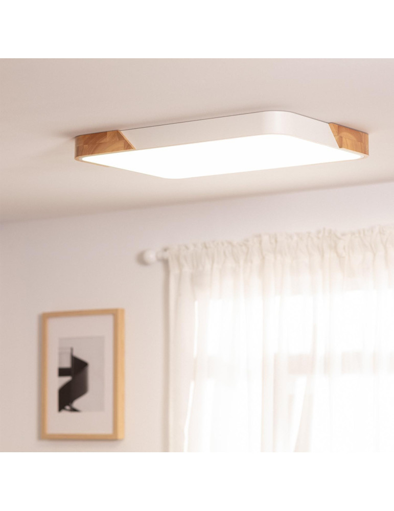 Plafonnier LED 30W Rectangulaire Bois et Métal 625x425 mm CCT Sélectionnable Semi-Dari