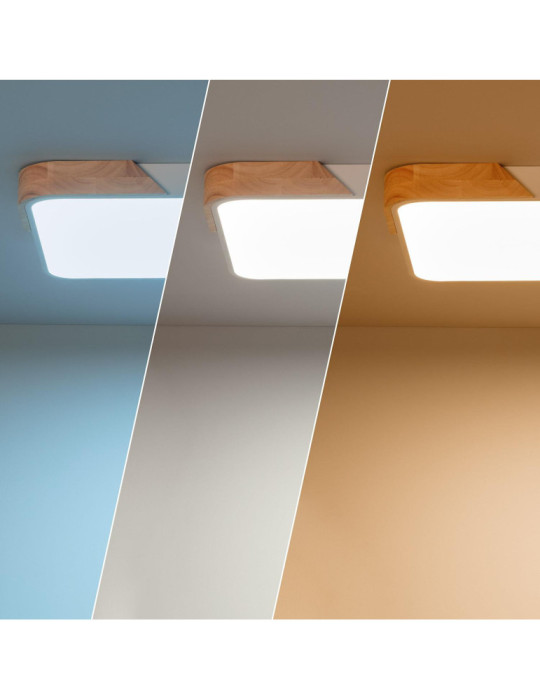 Plafonnier LED 30W Rectangulaire Bois et Métal 625x425 mm CCT Sélectionnable Semi-Dari