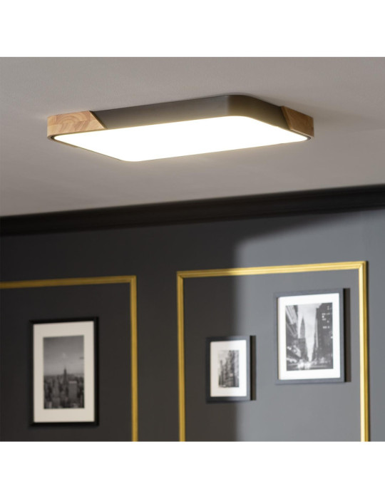 Plafonnier LED 30W Rectangulaire Bois et Métal 625x425 mm CCT Sélectionnable Semi-Dari