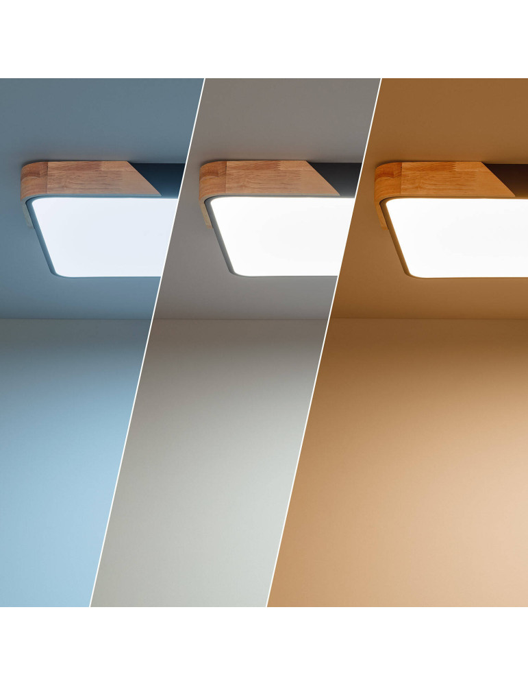 Plafonnier LED 30W Rectangulaire Bois et Métal 625x425 mm CCT Sélectionnable Semi-Dari