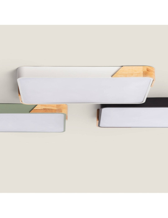 Plafonnier LED 30W Rectangulaire Bois et Métal 625x425 mm CCT Sélectionnable Semi-Dari