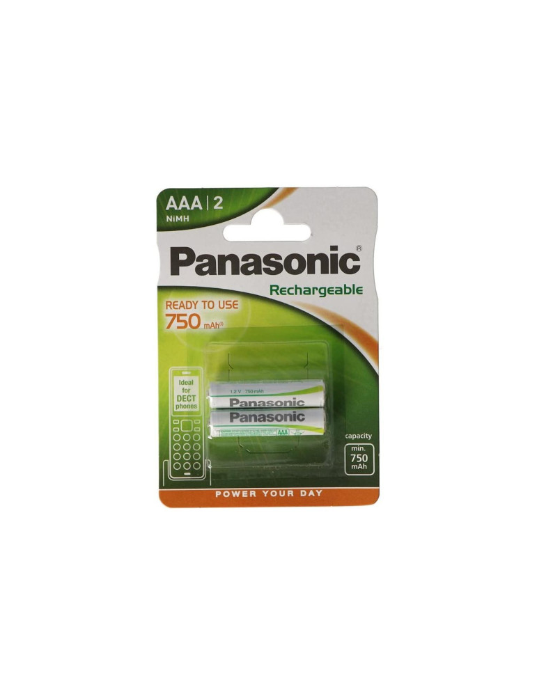 Blister 2 Piles Rechargeables 1.5V AAA PANASONIC HHR-4MVE/2BD pour Téléphones Sans Fil