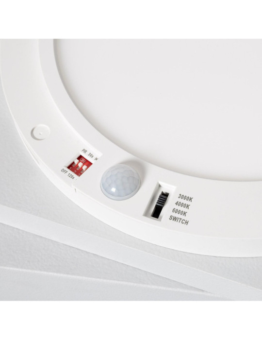 Dalle LED Ronde 18W CCT Sélectionnable Slim Surface avec Détecteur de Présence PIR Coupe Ajustable Ø75-205 mm