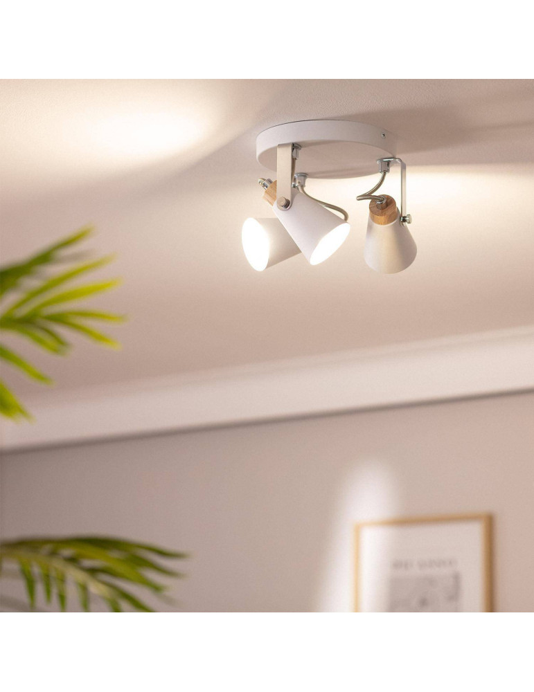 Plafonnier Rond Orientable Métal et Bois Mara 3 Spots