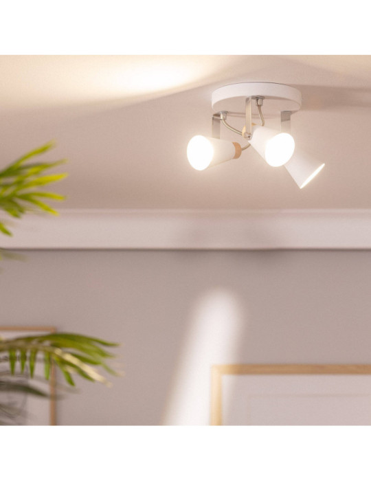 Plafonnier Rond Orientable Métal et Bois Mara 3 Spots