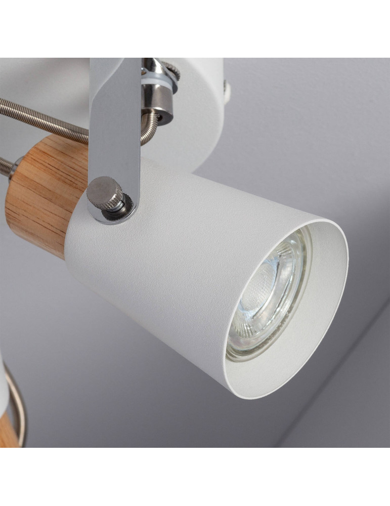 Plafonnier Rond Orientable Métal et Bois Mara 3 Spots