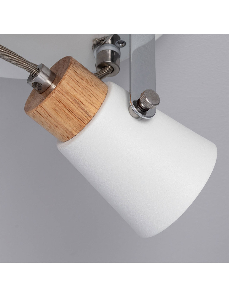 Plafonnier Rond Orientable Métal et Bois Mara 3 Spots