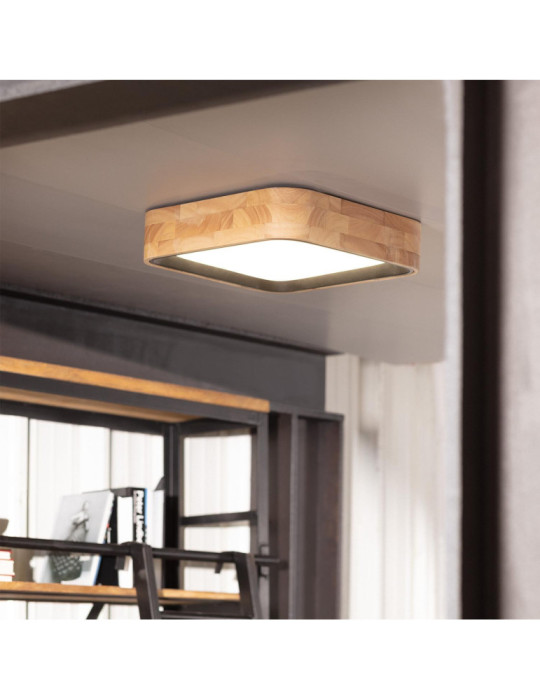 Plafonnier LED 15W Carré Bois 370x370 mm CCT Sélectionnable Dari