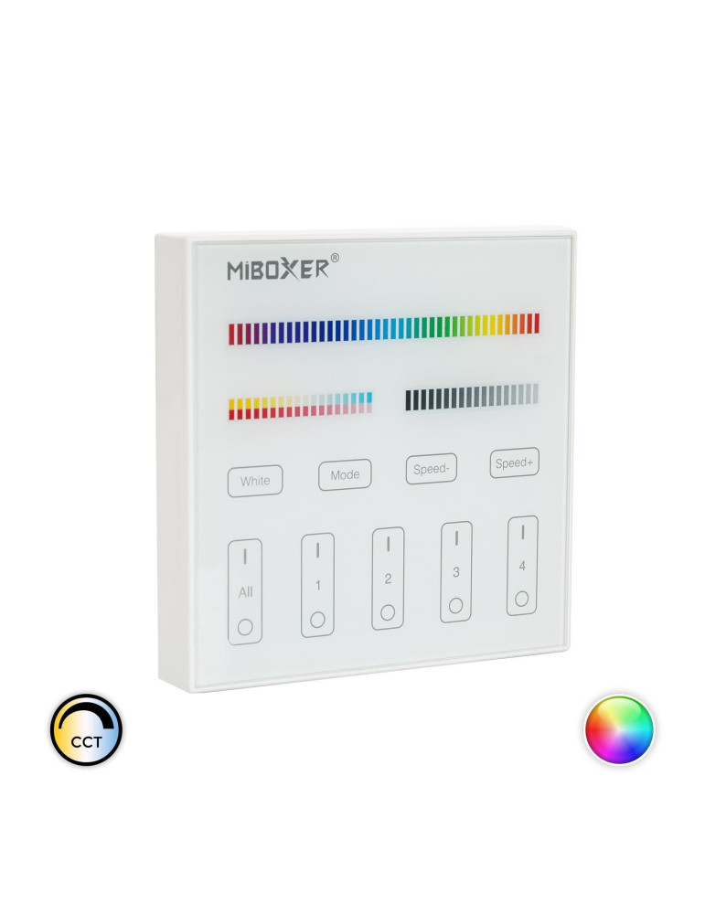 Télécommande Murale RF pour Variateur LED RGB + CCT 4 Zones MiBoxer B4