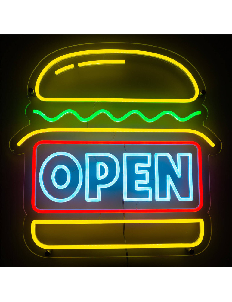 Enseigne Néon LED  "OPEN" Burguer