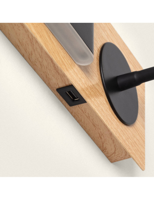 Applique Murale LED avec Lumière de Lecture Métal et Bois Adalia