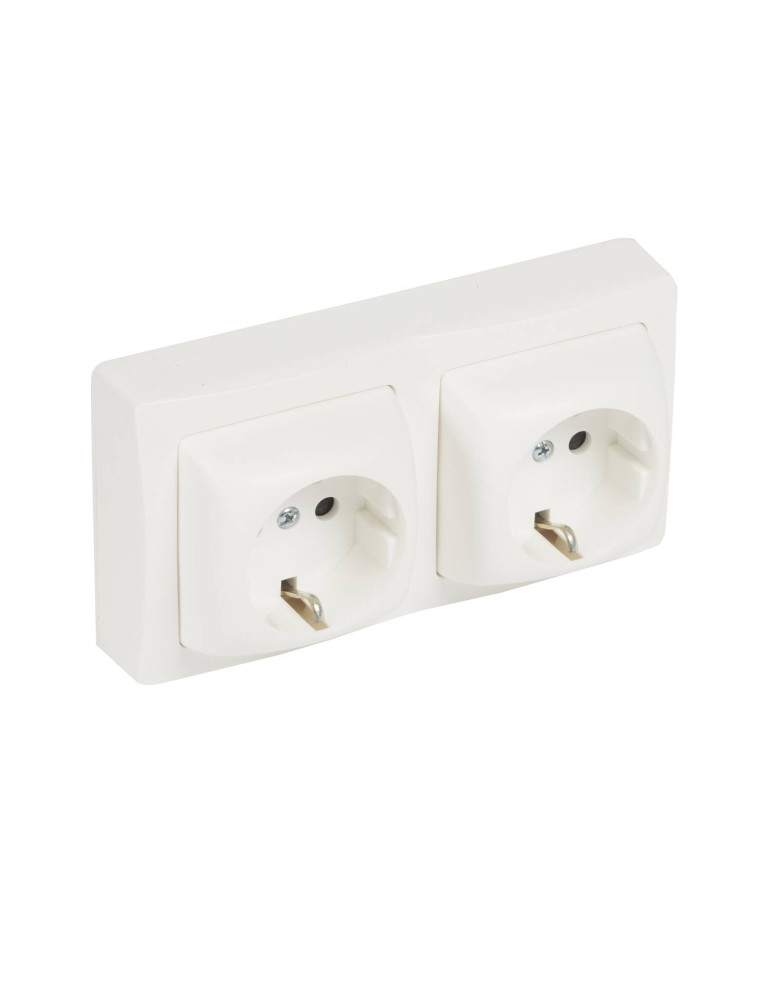 Base Prise Schuko 2x2P+T Obturateur Protection Enfant Monobloc LEGRAND Oteo 086077
