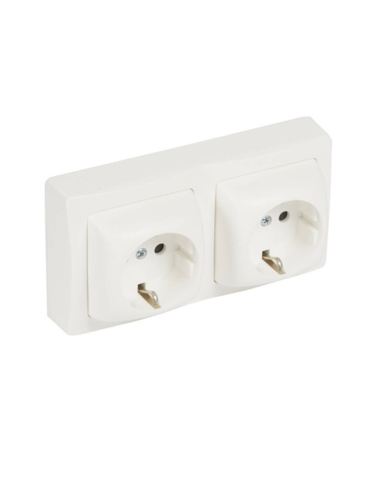 Base Prise Schuko 2x2P+T Obturateur Protection Enfant Monobloc LEGRAND Oteo 086077