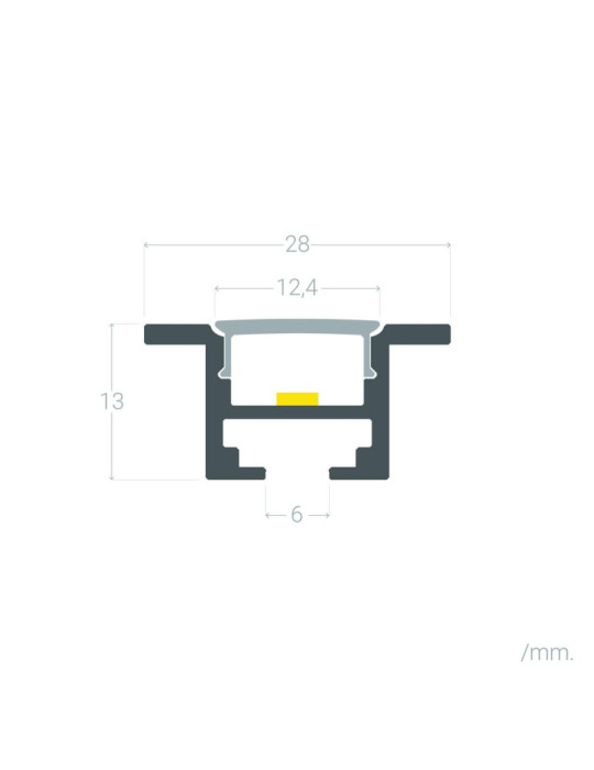 Profilé Aluminium Encastré Plafond avec Clips 1m pour Rubans LED jusqu'à 12mm