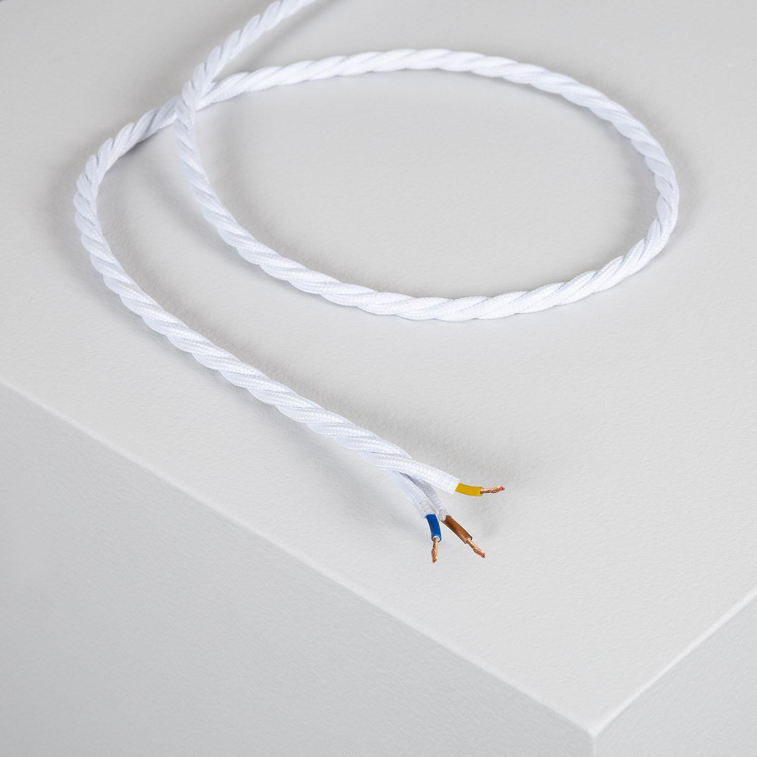 Câble Électrique Textile Tressé Blanc 3m