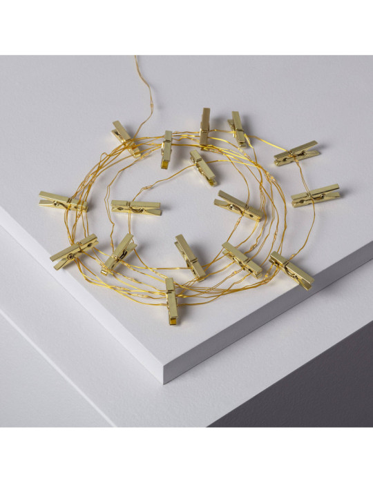 Guirlande LED Fil de Fer avec Pince à Linge Dorée 3.5m
