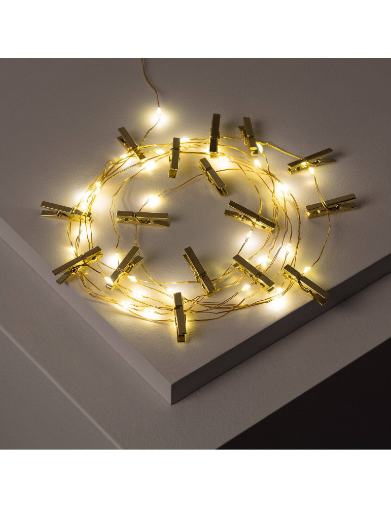 Guirlande LED Fil de Fer avec Pince à Linge Dorée 3.5m