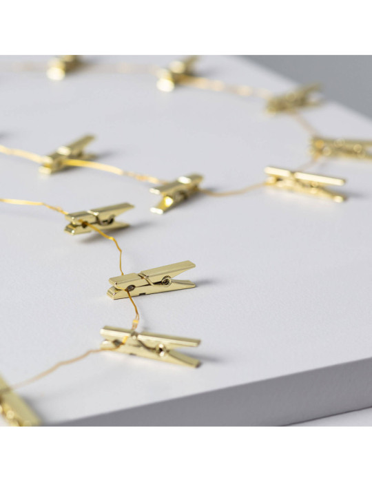 Guirlande LED Fil de Fer avec Pince à Linge Dorée 3.5m