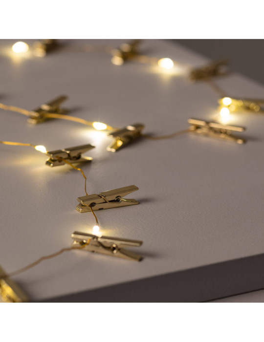 Guirlande LED Fil de Fer avec Pince à Linge Dorée 3.5m