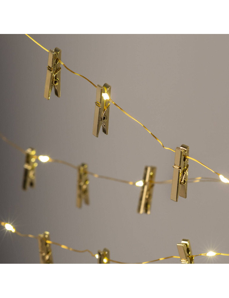 Guirlande LED Fil de Fer avec Pince à Linge Dorée 3.5m